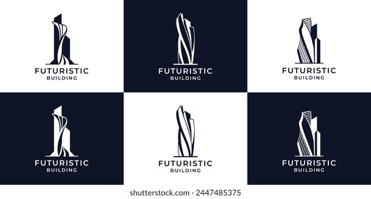 futuristic building logo set design. future architecture mega collection vector illustration.
