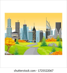 Futuristic Building With Meadow and Town Background