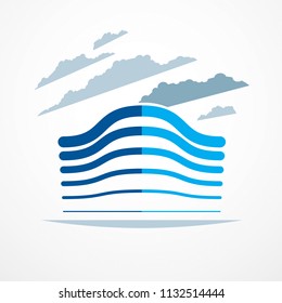 Futuristic building, modern style vector architecture illustration. Real estate realty business center design. 3D business office facade in big city. Can be used as a logo or icon.
