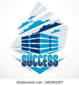 Futuristic building, modern style vector architecture illustration. Real estate realty business center design. 3D business office facade in big city. Can be used as a logo or icon.