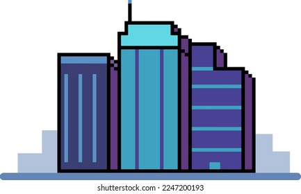 Futuristic Building pixel art style vector.Modern cityscape. Downtown icon concept. Office town landscape.