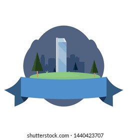 futuristic building urban tower emblem