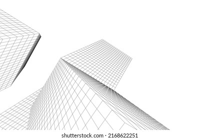 Futuristische Gebäude auf weißem Hintergrund, Vektorgrafik