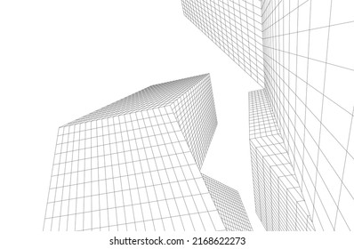 Futuristische Gebäude auf weißem Hintergrund, Vektorgrafik