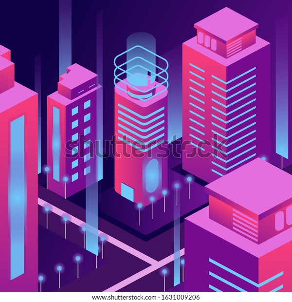 Futuristic\
buildings. Smart city, Isometric icons, illustration vector for a\
landing page, banner, background,\
etc.
