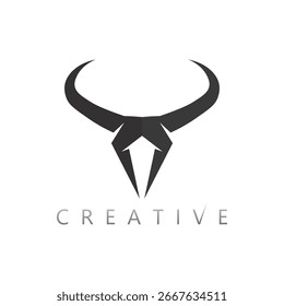 Futuristic bull logo design vector icon for creative startup and digital technology