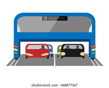 Futuristic bus overcoming traffic jams. Vector