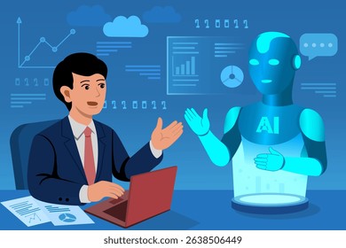 Futuristic Business AI Consultation on Holographic Screen – Digital Transformation Concept for Presentations