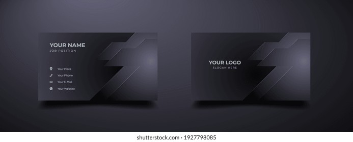 Futuristic business card design template. Modern shape with abstract silver. Luxury dark gradient background. Vector illustration ready to print.