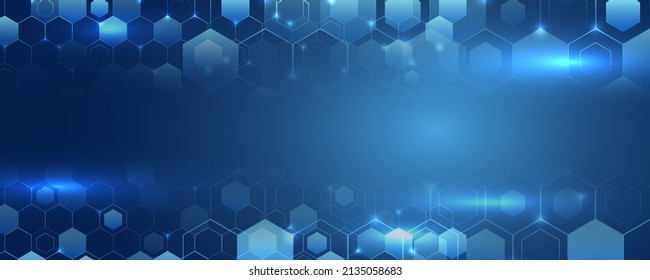 Futuristic Business Layout. Digital Poster Templates. Medical, Technology, Or Science Design. Blue Vector Banner Design With Hexagons Abstract Background. High Tech Design Concept.