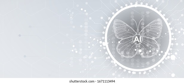 Futuristic butterfly concept  technology illustration of artificial intelligence. Abstract futuristic background