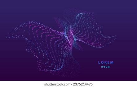 Futuristic butterfly dots glowing abstract background. Neon fly bug design. Modern light technology and science vector.