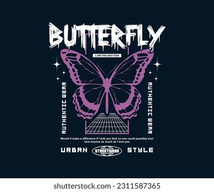 Diseño de camisetas de la Ilustración de mariposa futurista, gráfico vectorial para ropa de calle y diseño de camisetas de estilo urbano, caramelos, etc