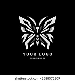 A futuristic butterfly logo with sharp geometric lines and bold symmetry. Perfect for tech, esports, branding, and modern designs, symbolizing transformation, elegance, and digital evolution.