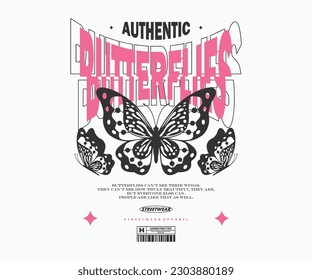 futuristic butterfly t shirt design, vector graphic, typographic poster or tshirts street wear and Urban style