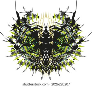 Futuristic butterfly wings with arrow elements on white for your cretive ideas. Abstract dangerous butterfly wings in green and black tones for holidays and events, backgrounds and textures, prints 