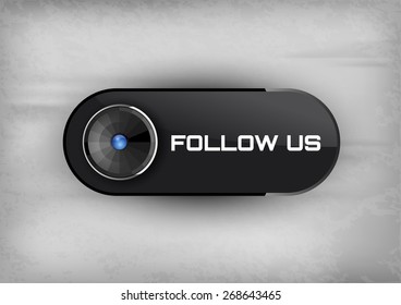 Futuristic buttons FOLLOW US with blue diod. Vector icons.