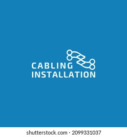 futuristic cabling installation logo vector design illustration. abstract fiber cable logo vector design template isolated on blue background. 