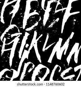 Futuristic Calligraphy Alphabetic Background. Black and White colors. Latin Alphabet Letters Handpainted by Colapen and Drawing Pen Equipment. Blackboard with Chalk for Poster and Prints Design