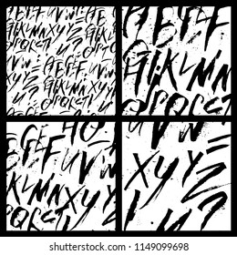 Futuristic Calligraphy Alphabetic Backgrounds Set. Black and White colors. Latin Alphabet Letters Handpainted by Colapen and Drawing Pen Equipment. Poster and Prints Design