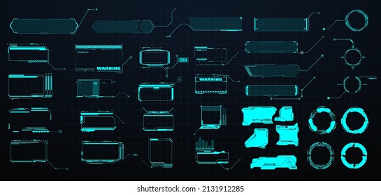 Futuristic callout names. Information fields. Circle and rectangular shape borders. Digital information panels, a modern banner with a description. Interface elements HUD, GUI. Call out Titles set