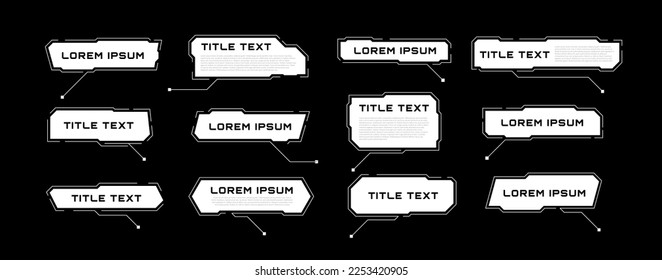 Diseño de cuadros de títulos de Llamadas futuristas. Elementos del Vector Hud sobre fondo negro. Barra de llamada blanca con información.