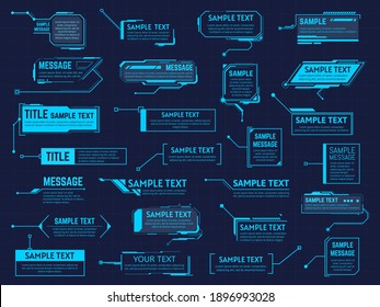 Futuristic Callouts Titles. Info Boxes, Digital Information Bar Labels, Modern Description Banner. Callout Bar Titles Vector Illustration Set. Hud Collection Layout Templates On Dark Blue