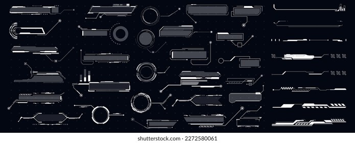 Futuristic callouts titles. Info boxes, digital information bar labels. Modern digital info boxes layout templates. Vectro illustration