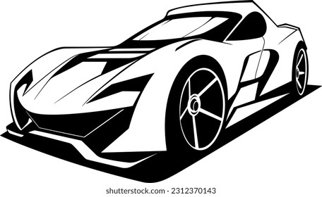 futuristic car in black over white