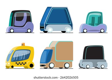 Futuristic car . Future sci-fi high technology vehicles cartoon illustration . Flat design . Isolate on white background . Set 3 of 3 . Vector .