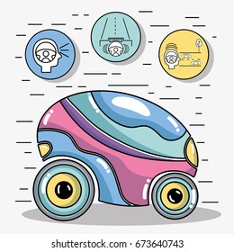 futuristic car with modern elements icons