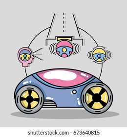 futuristic car with modern elements icons