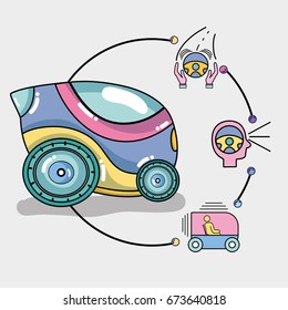 futuristic car with modern elements icons