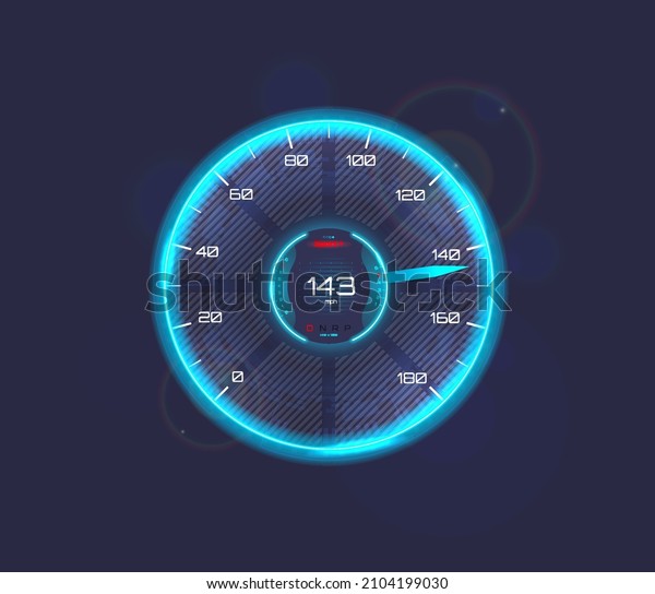 Futuristic car speedometer with Neon. Auto
dashboard design, speedometer and tachometer for car with speed in
miles (mph) and transfer. HUD dashboard for Hi-tech motorcycles and
cars. Vector