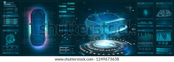 	\
Futuristic car user interface. HUD UI.\
Hologram of the car, scanning. Abstract virtual graphic touch user\
interface. Car service in the style of HUD. Virtual graphical\
interface. Vector\
Illustration