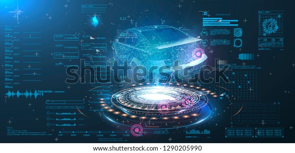 Futuristic car user interface. HUD UI.\
Hologram of the car, scanning. Abstract virtual graphic touch user\
interface. Car service in the style of HUD. Virtual graphical\
interface. Vector\
Illustration