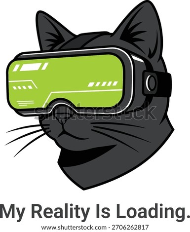 Futuristic cat with VR goggles rendered as an isolated tshirt sticker perfect for tech lovers, gaming merch, digital culture graphics, and imaginative sci-fi inspired modern illustrations.
