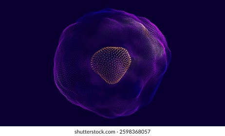 Futuristic Cell Structure in Particle Style. Biotechnology, Medical Research, Genetics, AI in Biology, Nanotechnology Concept. Abstract Vector Background. Purple Cell, Data, Science.