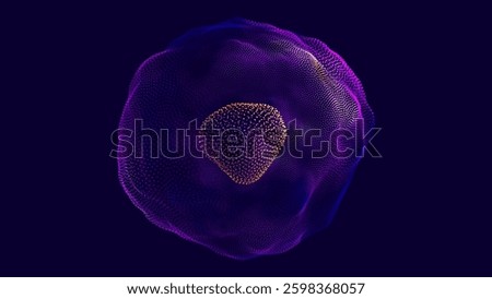 Futuristic Cell Structure in Particle Style. Biotechnology, Medical Research, Genetics, AI in Biology, Nanotechnology Concept. Abstract Vector Background. Purple Cell, Data, Science.