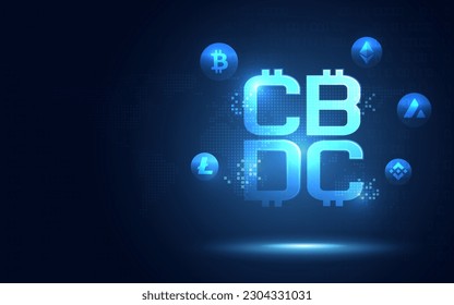 Futuristic Central Bank Digital Currency CBDC text digital transformation abstract technology background. E-money cryptocurrency and new digital currency concept. Vector illustration