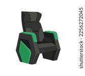 Futuristic chair vector illustration. Drawing of computer chair, comfortable equipment for gaming isolated on white background. Furniture, gaming, comfort concept