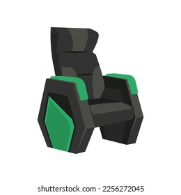 Futuristic chair vector illustration. Drawing of computer chair, comfortable equipment for gaming isolated on white background. Furniture, gaming, comfort concept