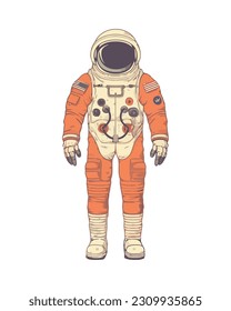 Futuristic characters standing in space suits isolated