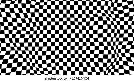 Futuristic checkerboard wave. Abstract vector wave with moving squares. Chess board black and white background.