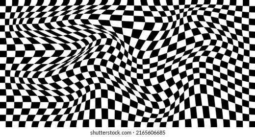 Futuristic checkerboard wave. Abstract vector wave with moving squares. Chess board black and white background.