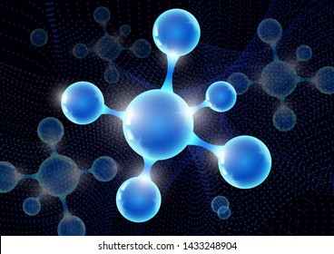 Futuristic chemical vector nanotechnology background with luminous 3d molecules. Vector illustration for scientific, chemical, physical, educational and other projects.