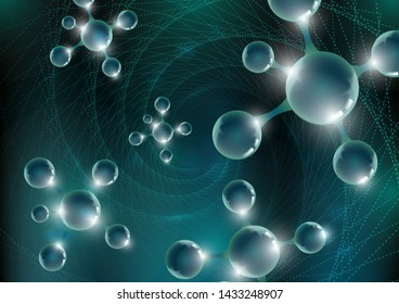 Futuristic chemical vector nanotechnology background with luminous 3d molecules. Vector illustration for scientific, chemical, physical, educational and other projects.