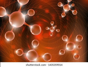 Futuristic chemical vector nanotechnology background with luminous 3d molecules. Vector illustration for scientific, chemical, physical, educational and other projects.