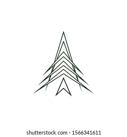 Futuristic christmas tree logotype with arrow formed elements. Fir tree, x mas symbol logo for printing on product during festive holiday season in winter. Line art illustration raster image