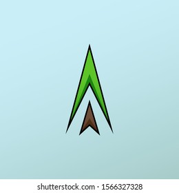 Futuristic christmas tree logotype with green and brown arrow formed elements. Fir tree, x mas symbol logo for printing on product during festive holiday season in winter. illustration vector